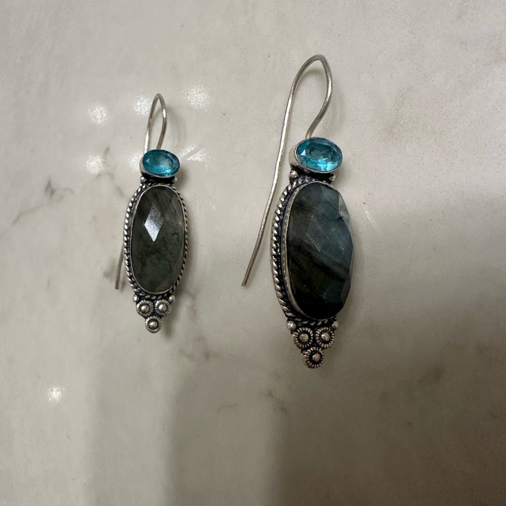 Elegant Silver and Blue Stone Earrings